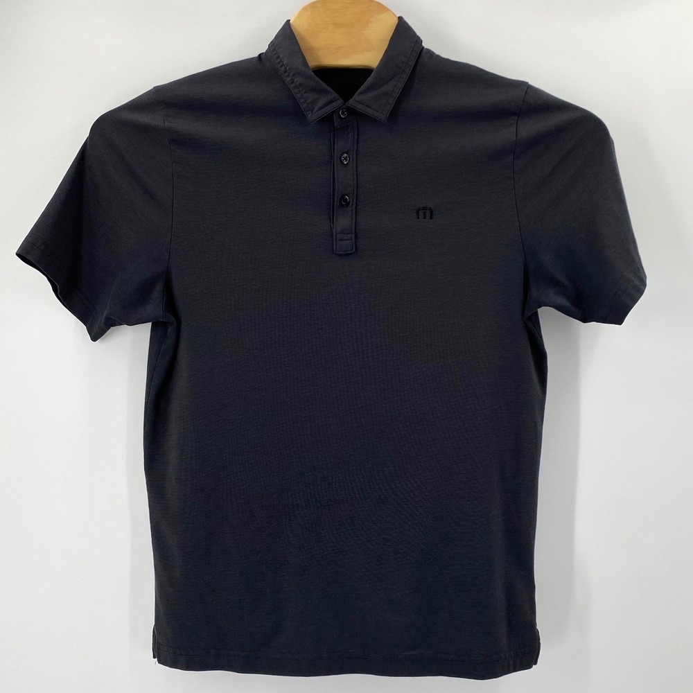 Travis Mathew Polo Mens Medium Polo Shirt Charcoal Micro Stripe Golf Athleisure - Picture 2 of 6
